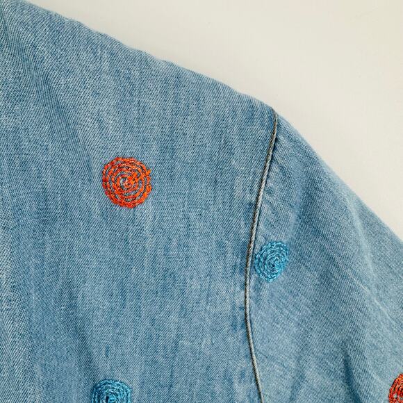 Vintage 90s CMC Embroidered Denim Chambray Button Down Short Sleeve Shirt Size M - Picture 5 of 6